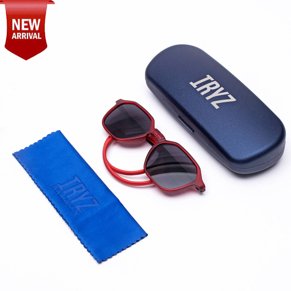 Hexagon Shape- Matte Red Frame -Magnetic Sunglasses (HC24)