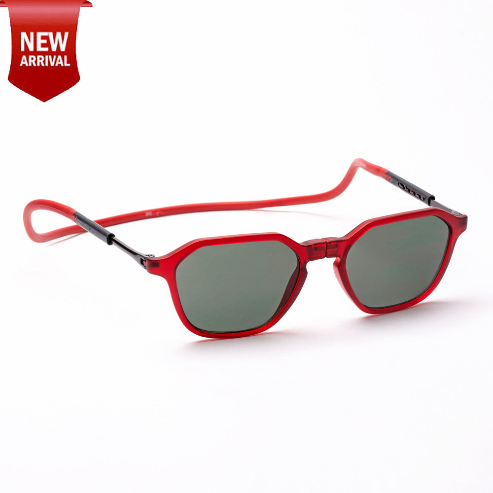 Hexagon Shape- Matte Red Frame -Magnetic Sunglasses (HC21)
