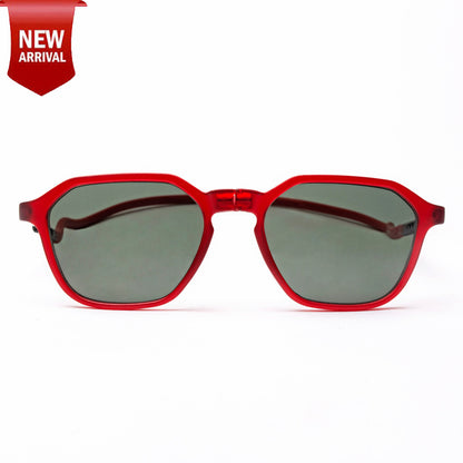 Hexagon Shape- Matte Red Frame -Magnetic Sunglasses (HC21)