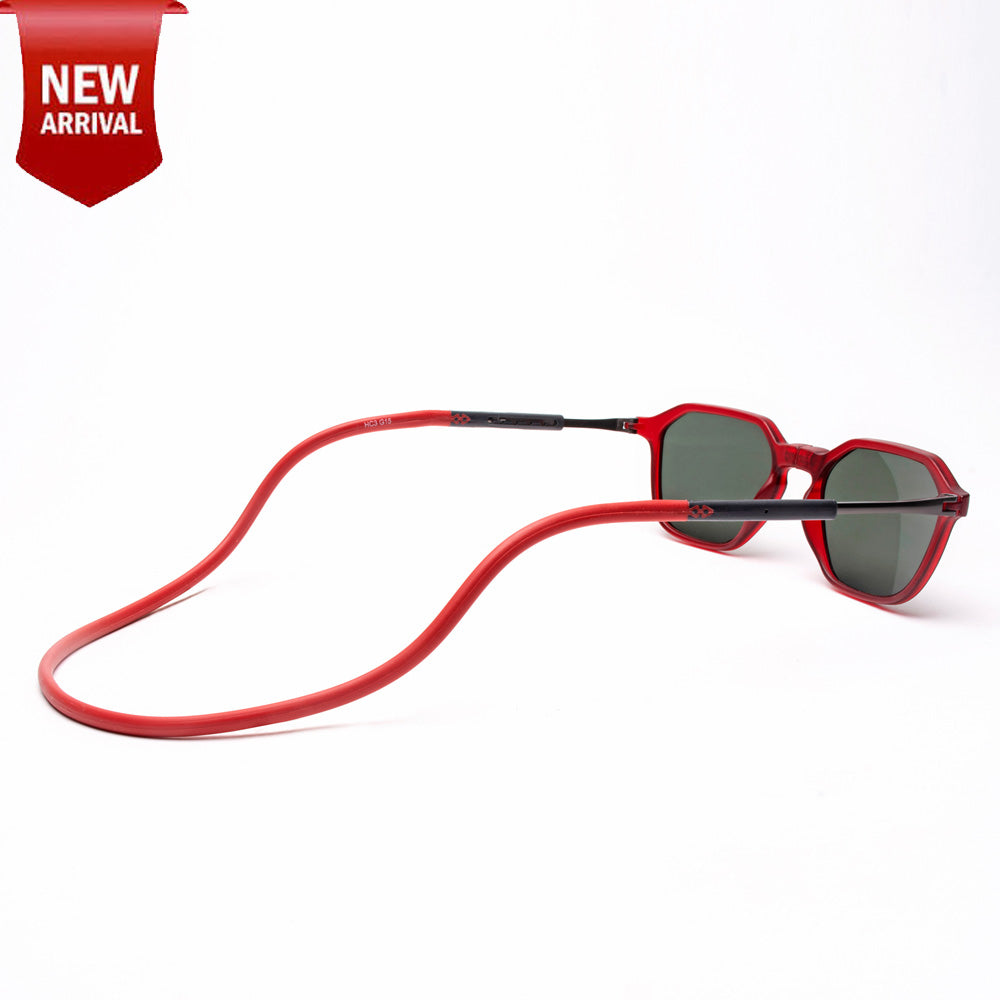 Hexagon Shape- Matte Red Frame -Magnetic Sunglasses (HC21)