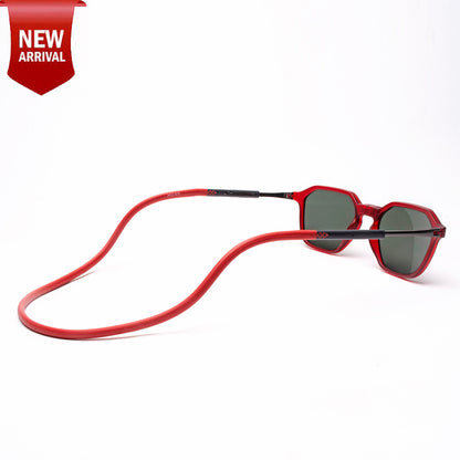 Hexagon Shape- Matte Red Frame -Magnetic Sunglasses (HC21)