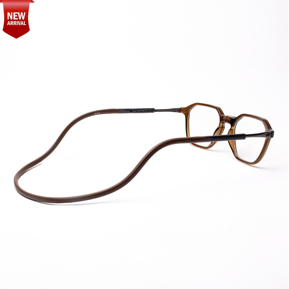 Hexagon shape Hang In Neck Reading Glasses With Flexible Head Band.