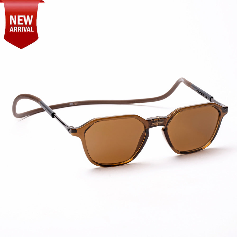 Hexagon Shape- Brown Frame -Magnetic Sunglasses