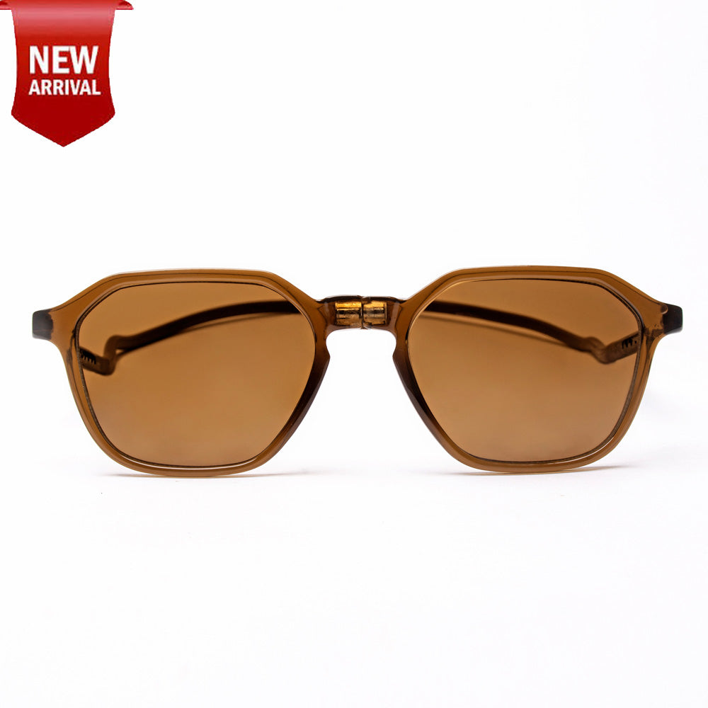 Hexagon Shape- Brown Frame -Magnetic Sunglasses