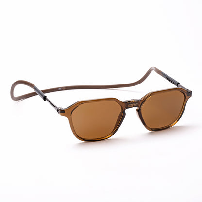 Hexagon Shape- Brown Frame -Magnetic Sunglasses