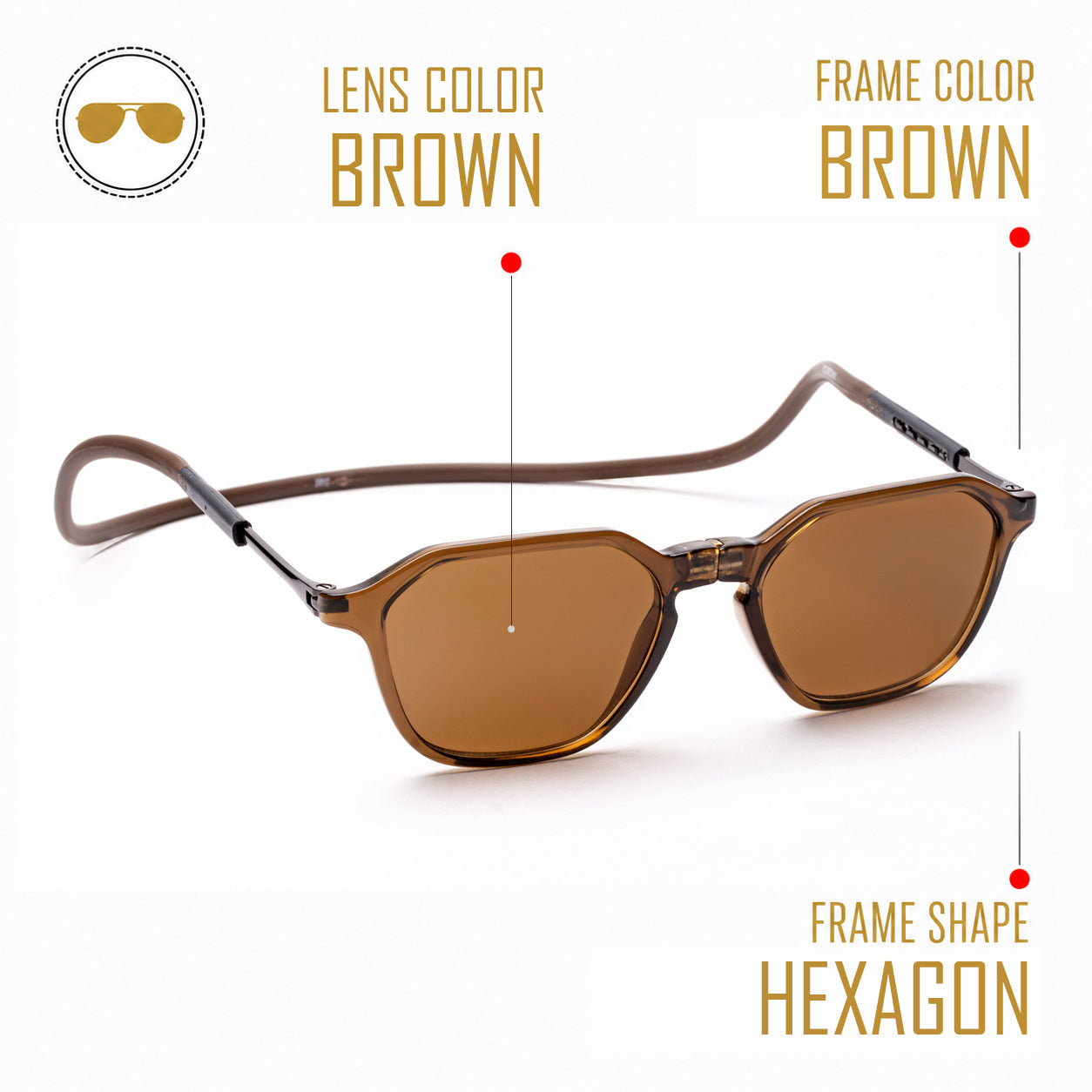 Hexagon Shape- Brown Frame -Magnetic Sunglasses