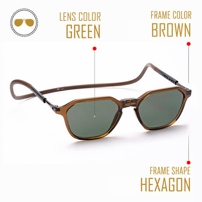 Hexagon Shape- Brown Frame -Magnetic Sunglasses