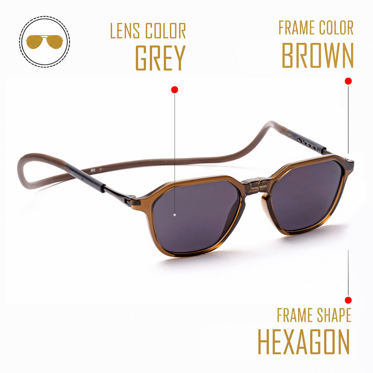 Hexagon Shape- Brown Frame -Magnetic Sunglasses