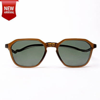 Hexagon Shape- Brown Frame -Magnetic Sunglasses