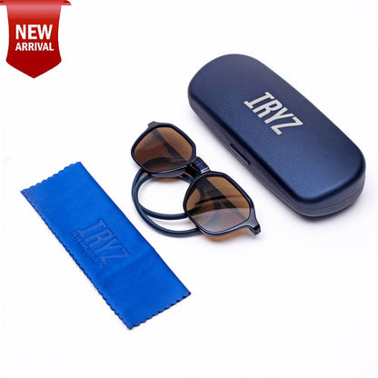 Hexagon Shape- Dark Blue Frame -Magnetic Sunglasses