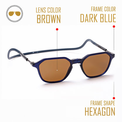 Hexagon Shape- Dark Blue Frame -Magnetic Sunglasses