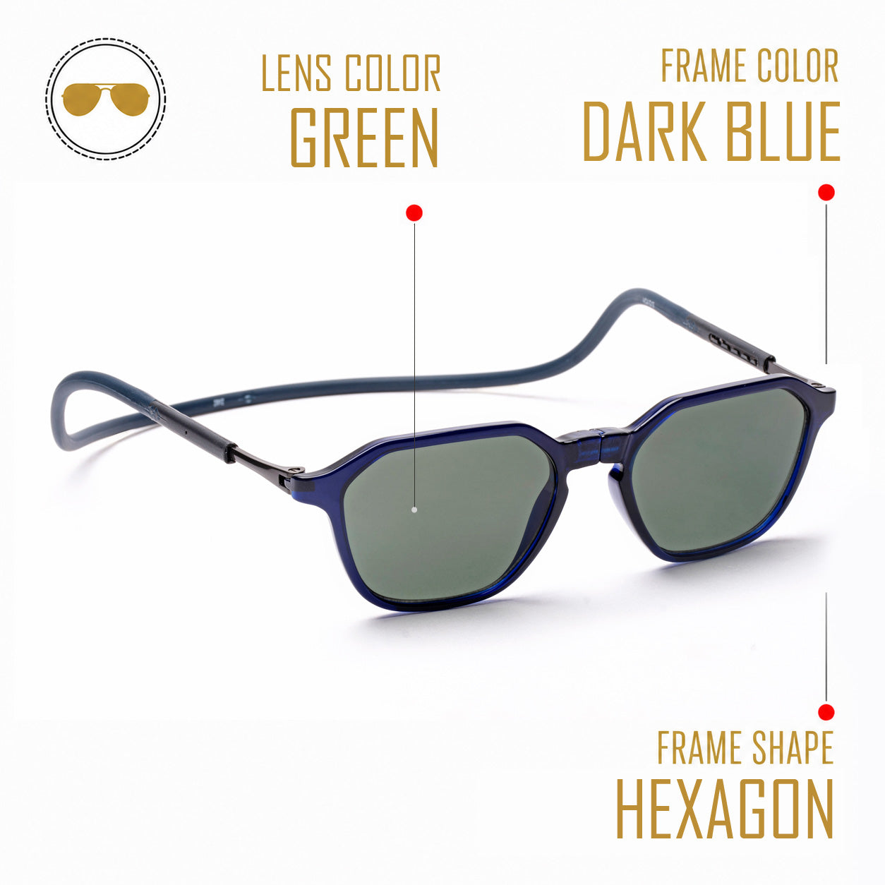 Hexagon Shape- Dark Blue Frame -Magnetic Sunglasses