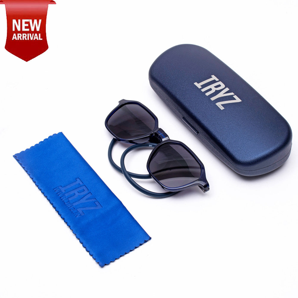 Hexagon Shape- Dark Blue Frame -Magnetic Sunglasses (HC44)