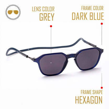 Hexagon Shape- Dark Blue Frame -Magnetic Sunglasses