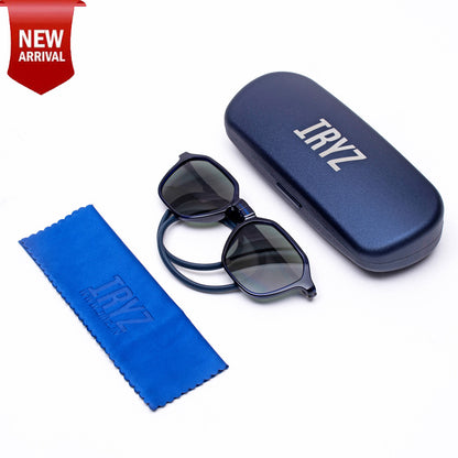 Hexagon Shape- Dark Blue Frame -Magnetic Sunglasses