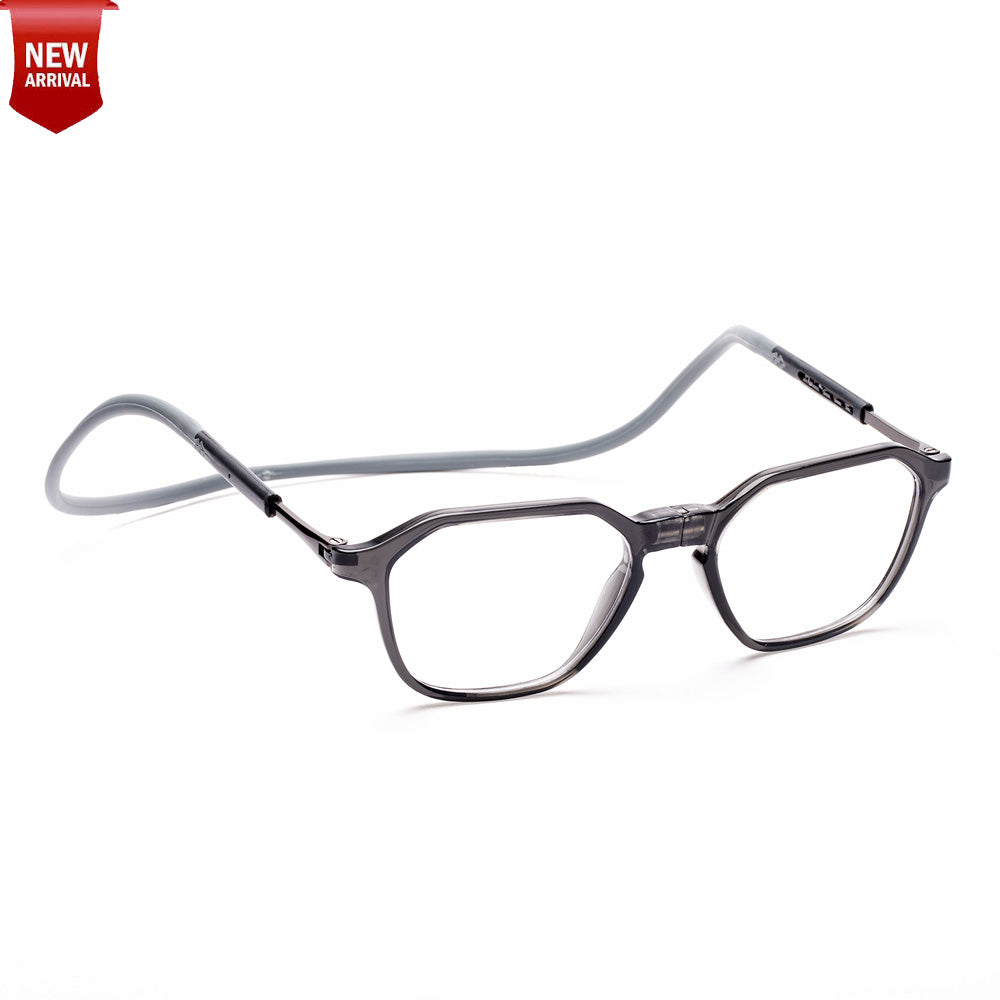 Hexagon shape Hang In Neck Reading Glasses With Flexible Head Band.