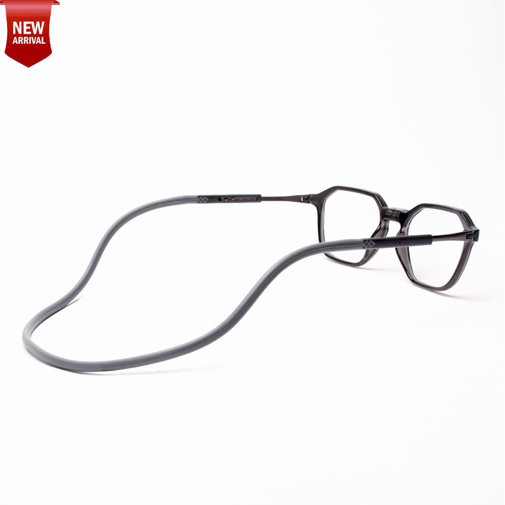 Hexagon shape Hang In Neck Reading Glasses With Flexible Head Band.