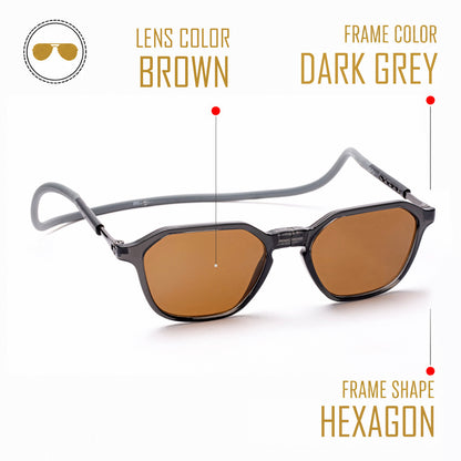 Hexagon Shape- Dark Grey Frame -Magnetic Sunglasses