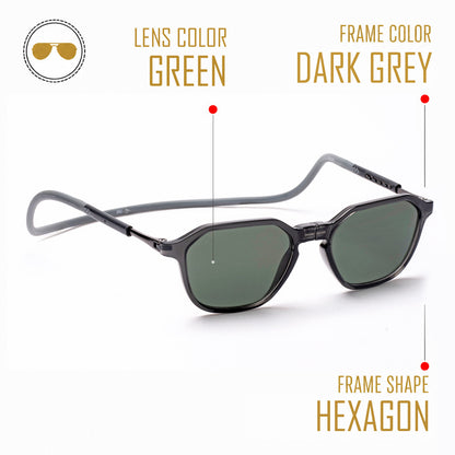 Hexagon Shape- Dark Grey Frame -Magnetic Sunglasses