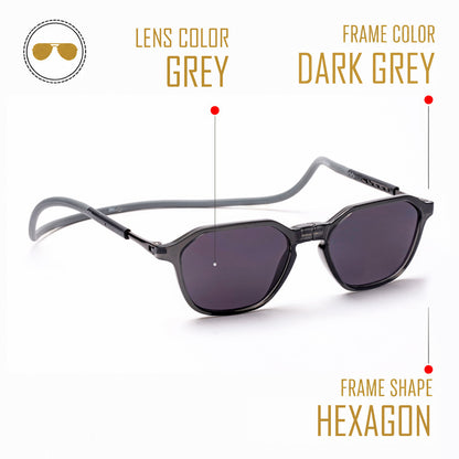 Hexagon Shape- Dark Grey Frame -Magnetic Sunglasses