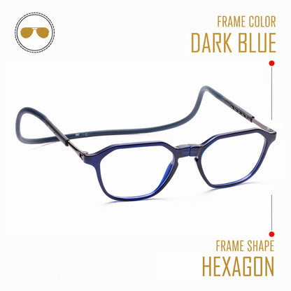 Hexagon shape Hang In Neck Reading Glasses With Flexible Head Band.