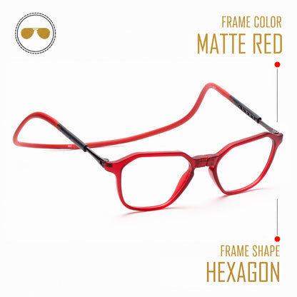 Hexagon shape Hang In Neck Reading Glasses With Flexible Head Band.