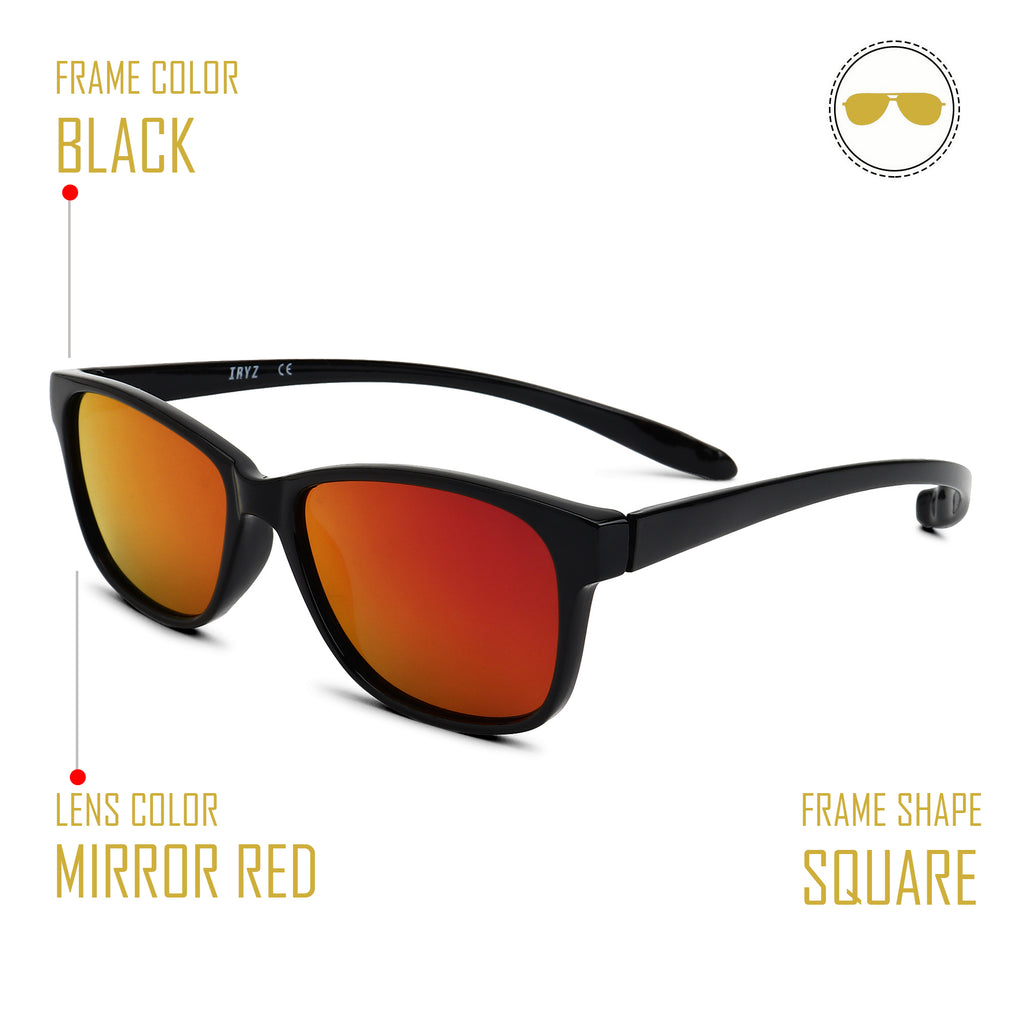 Black Frame-Mirror Red Lens- Unisex Sunglasses with long hang in neck sides.