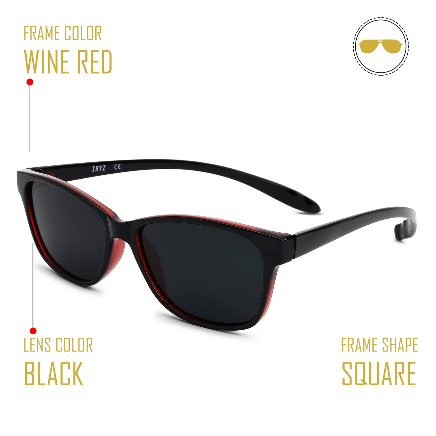 Wine Red Frame-Grey Lens- Unisex Polarized Sunglasses with long hang in neck sides-Small Size