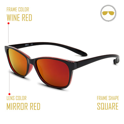 Wine Red Frame-Grey Lens- Unisex Polarized Sunglasses with long hang in neck sides-Small Size