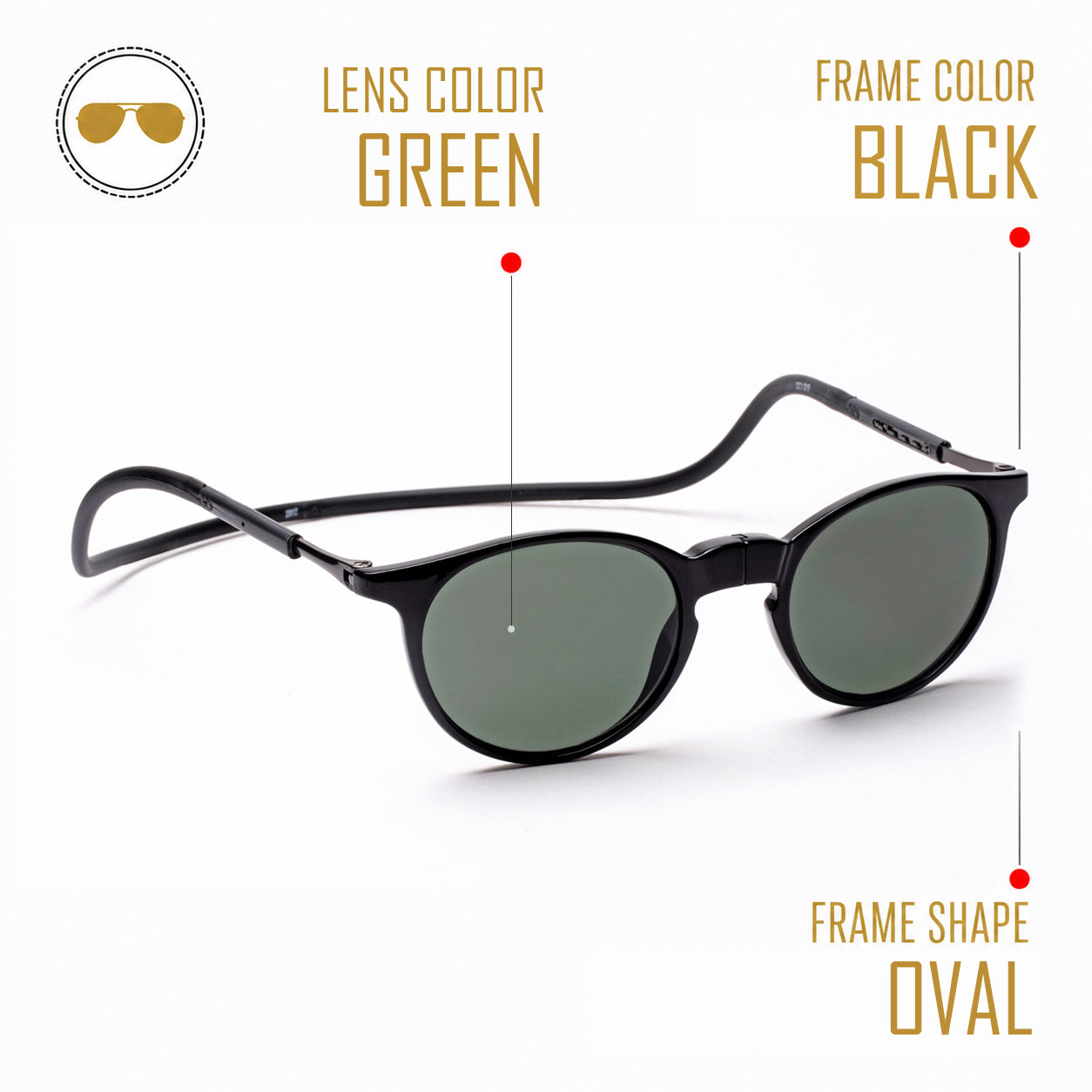 Oval - Black Frame -Magnetic Sunglasses
