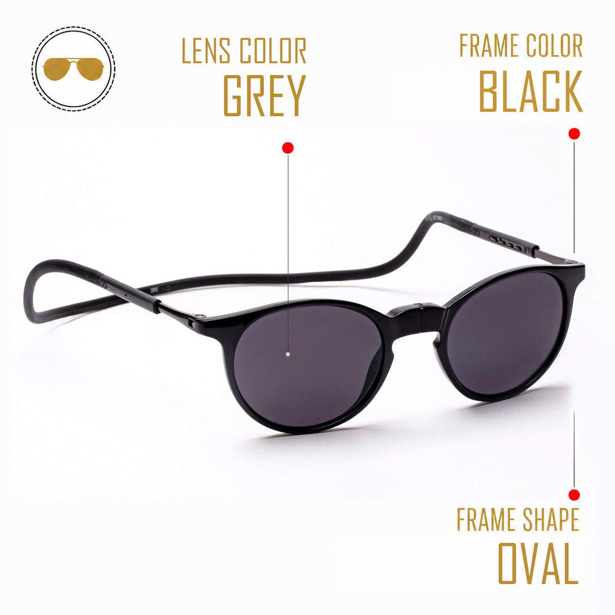 Oval - Black Frame -Magnetic Sunglasses