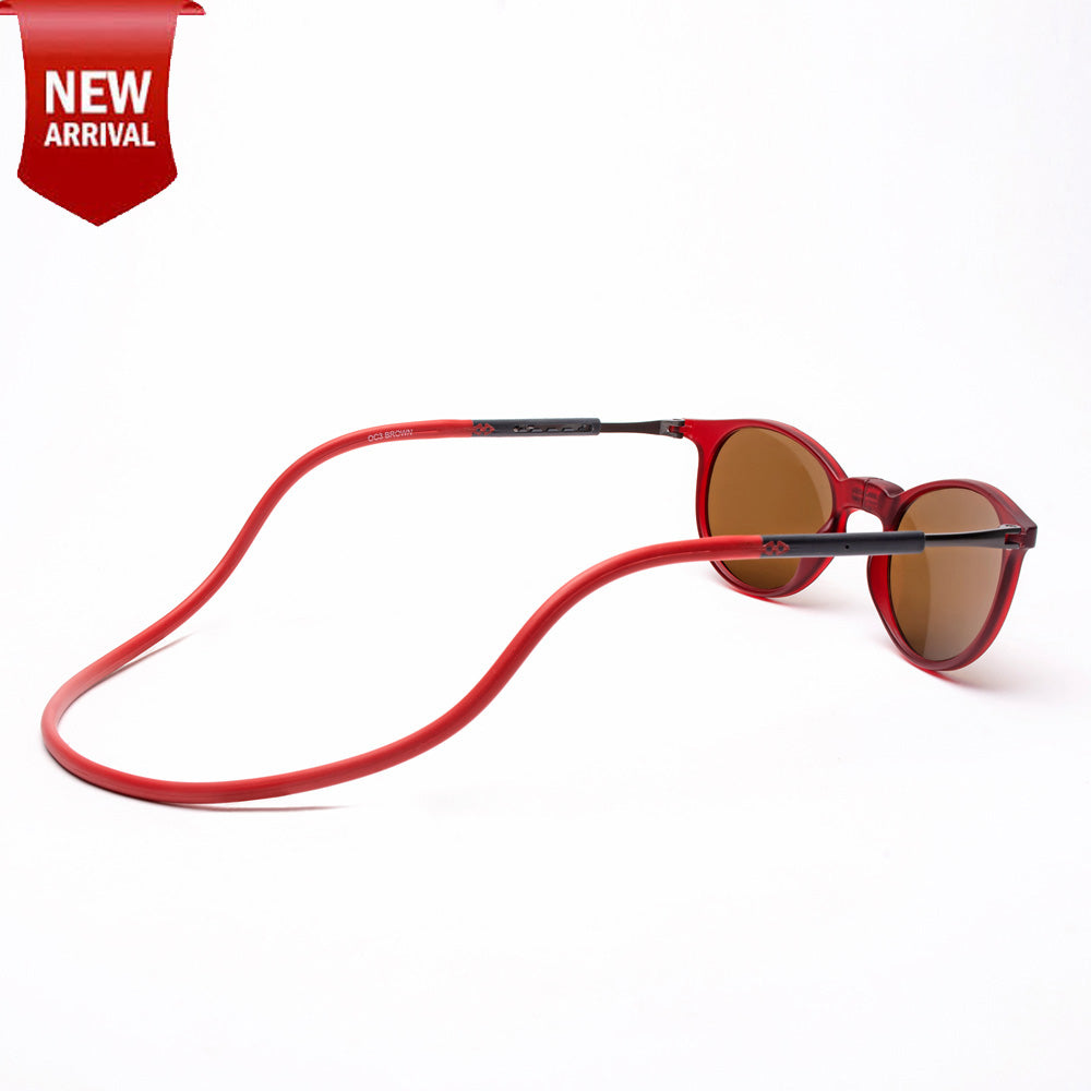 Oval- Matte Red Frame -Magnetic Sunglasses