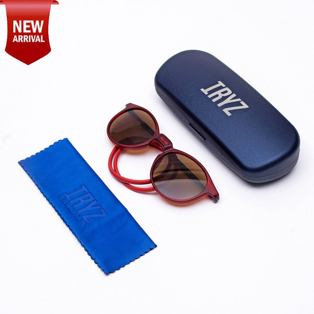 Oval- Matte Red Frame -Magnetic Sunglasses