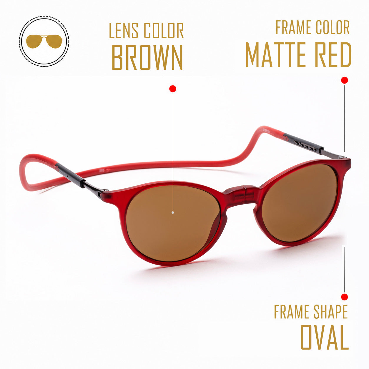 Oval- Matte Red Frame -Magnetic Sunglasses