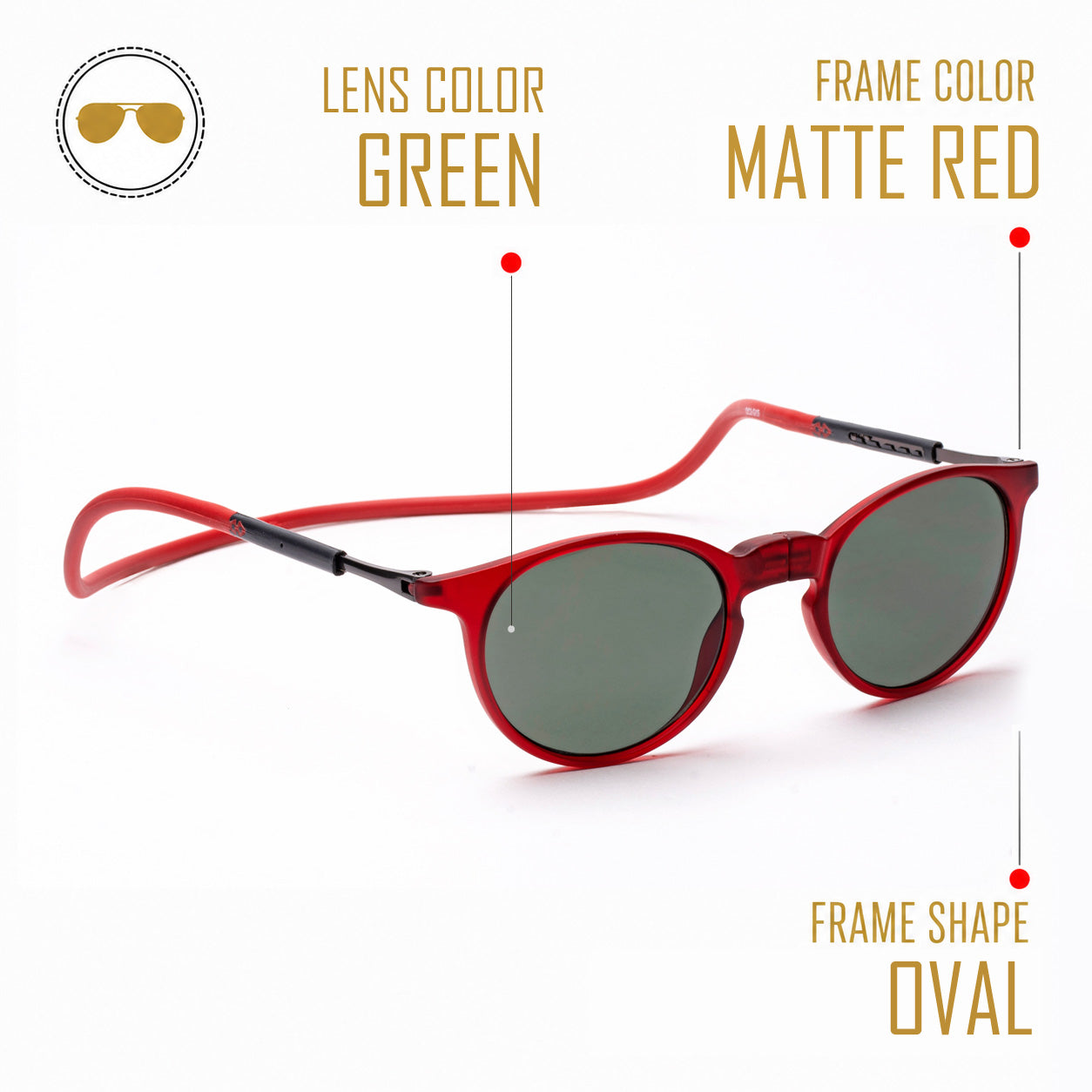 Oval- Matte Red Frame -Magnetic Sunglasses