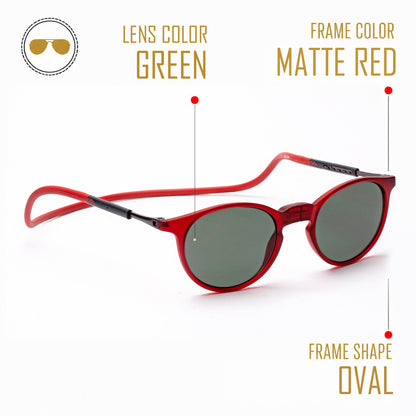 Oval- Matte Red Frame -Magnetic Sunglasses