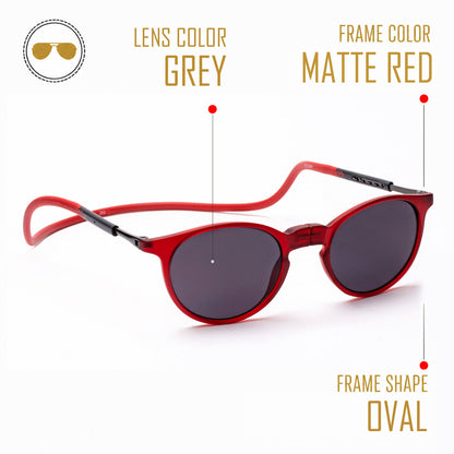 Oval- Matte Red Frame -Magnetic Sunglasses