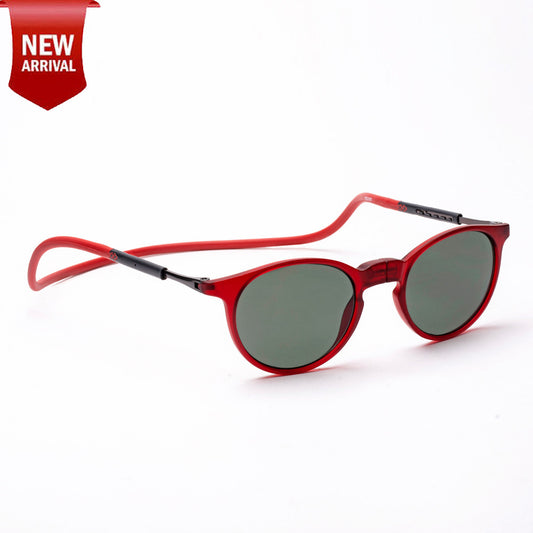 Oval- Matte Red Frame -Magnetic Sunglasses