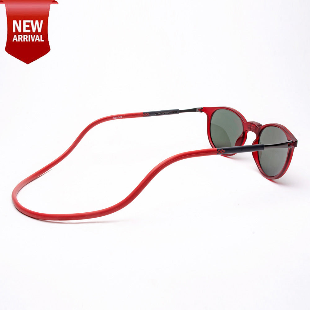Oval- Matte Red Frame -Magnetic Sunglasses