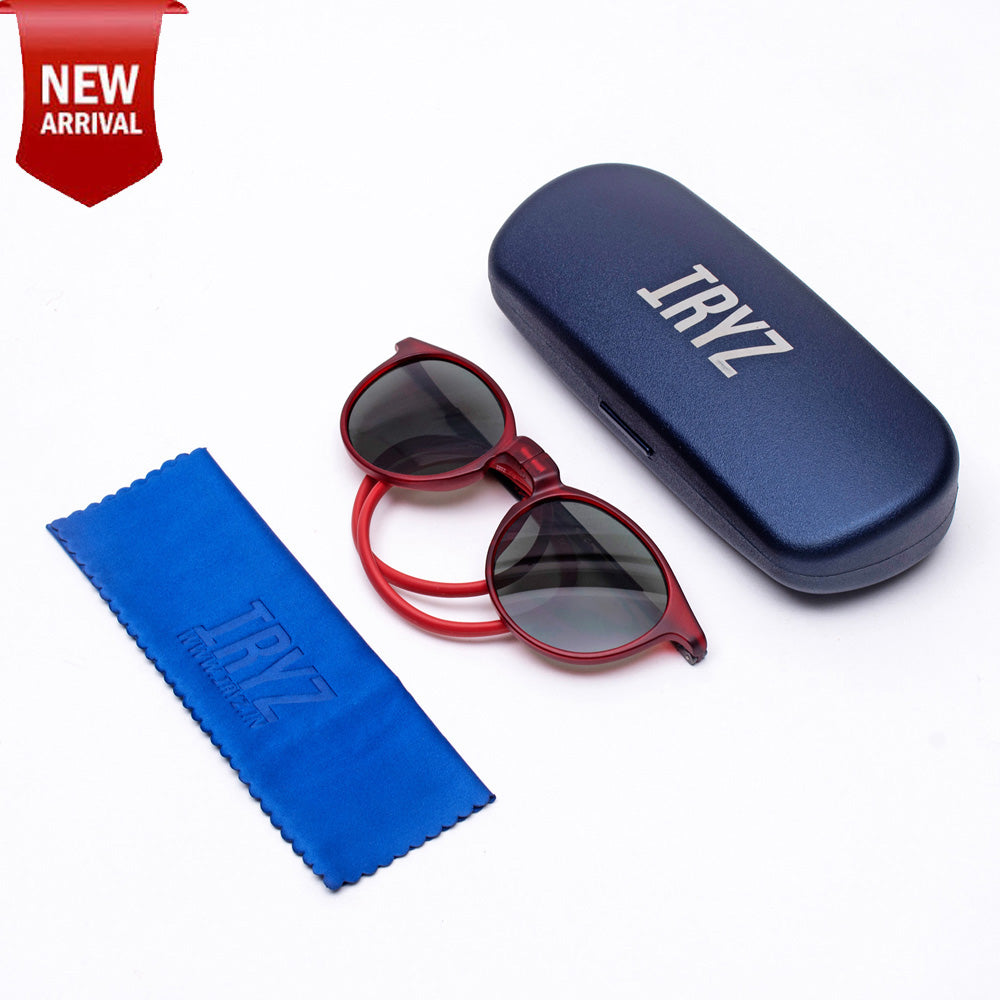 Oval- Matte Red Frame -Magnetic Sunglasses