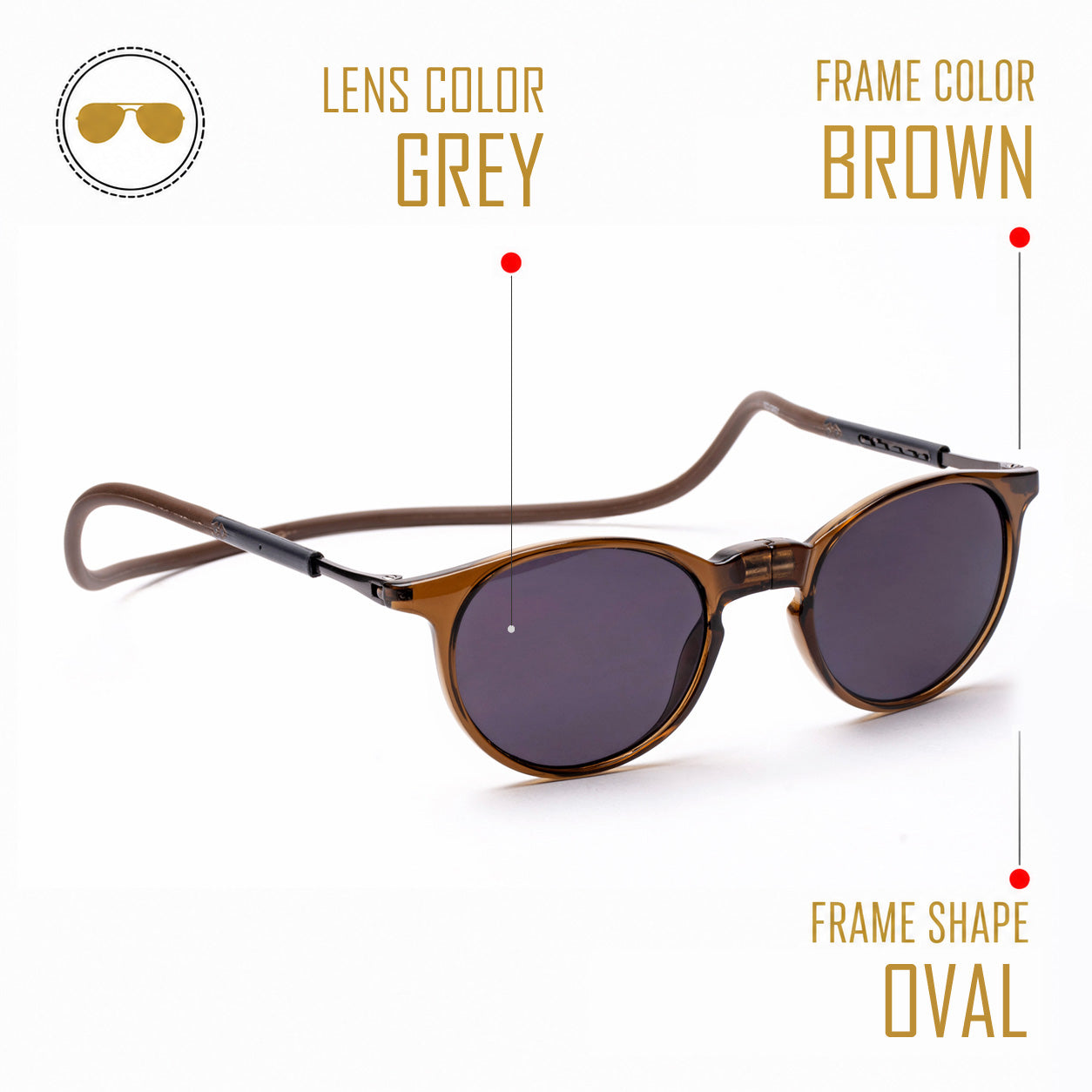 Oval- Brown Frame -Magnetic Sunglasses
