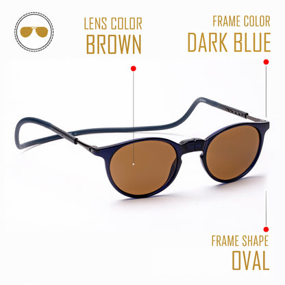Oval- Dark Blue Frame -Magnetic Sunglasses