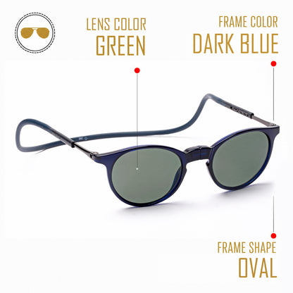 Oval- Dark Blue Frame -Magnetic Sunglasses