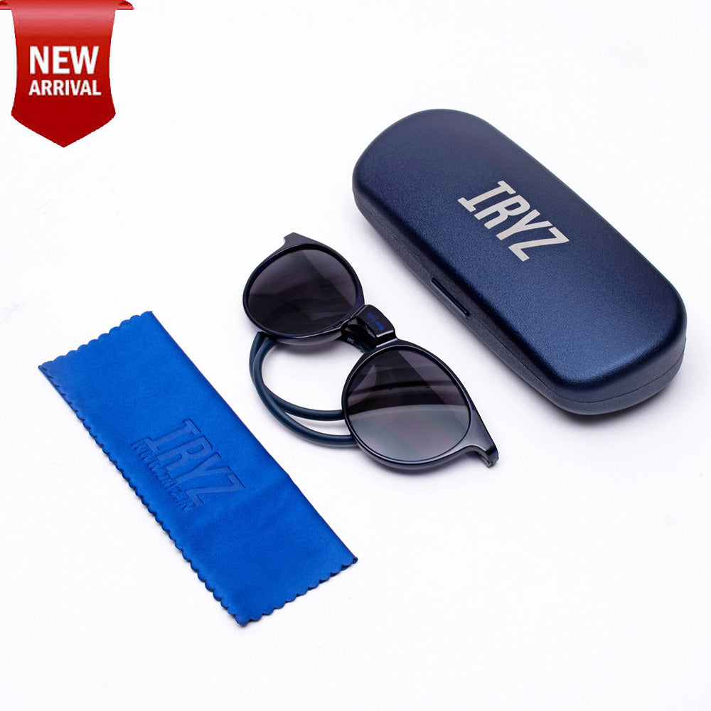 Oval- Dark Blue Frame -Magnetic Sunglasses