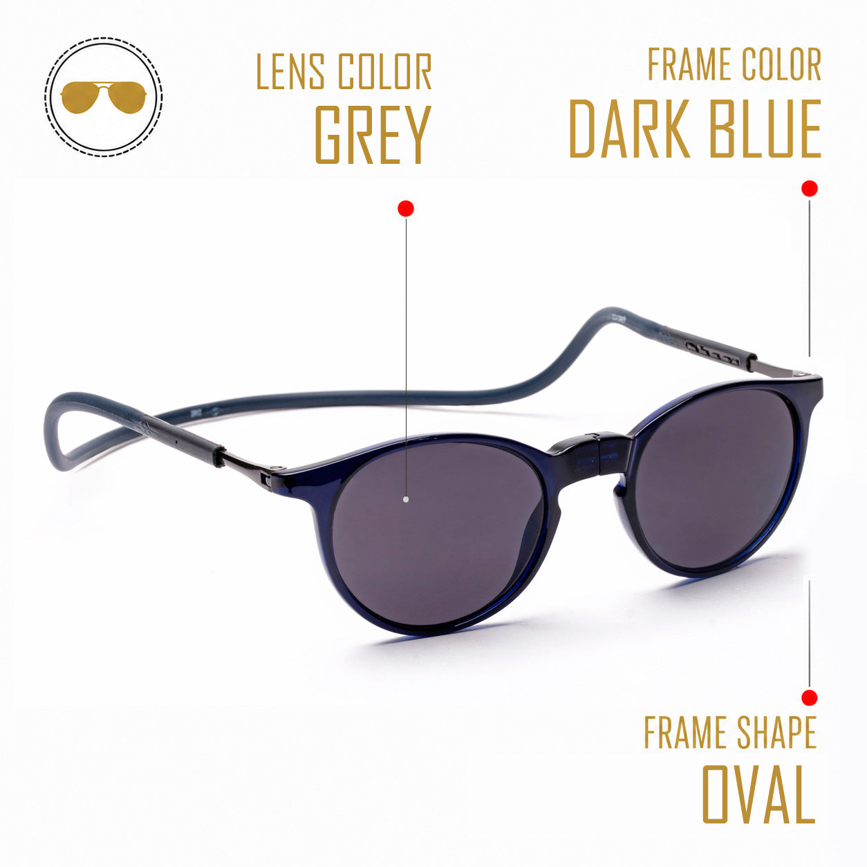 Oval- Dark Blue Frame -Magnetic Sunglasses
