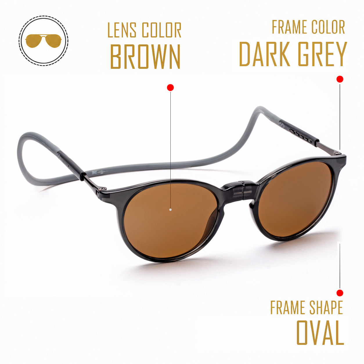 Oval- Dark Grey Frame -Magnetic Sunglasses