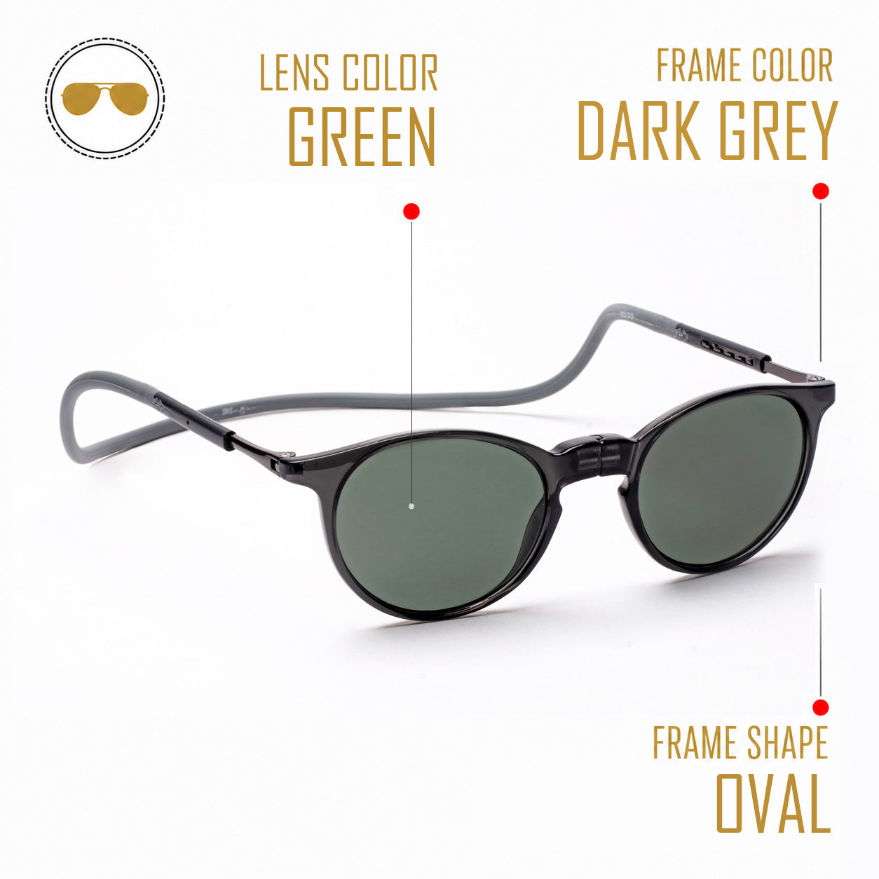 Oval- Dark Grey Frame -Magnetic Sunglasses
