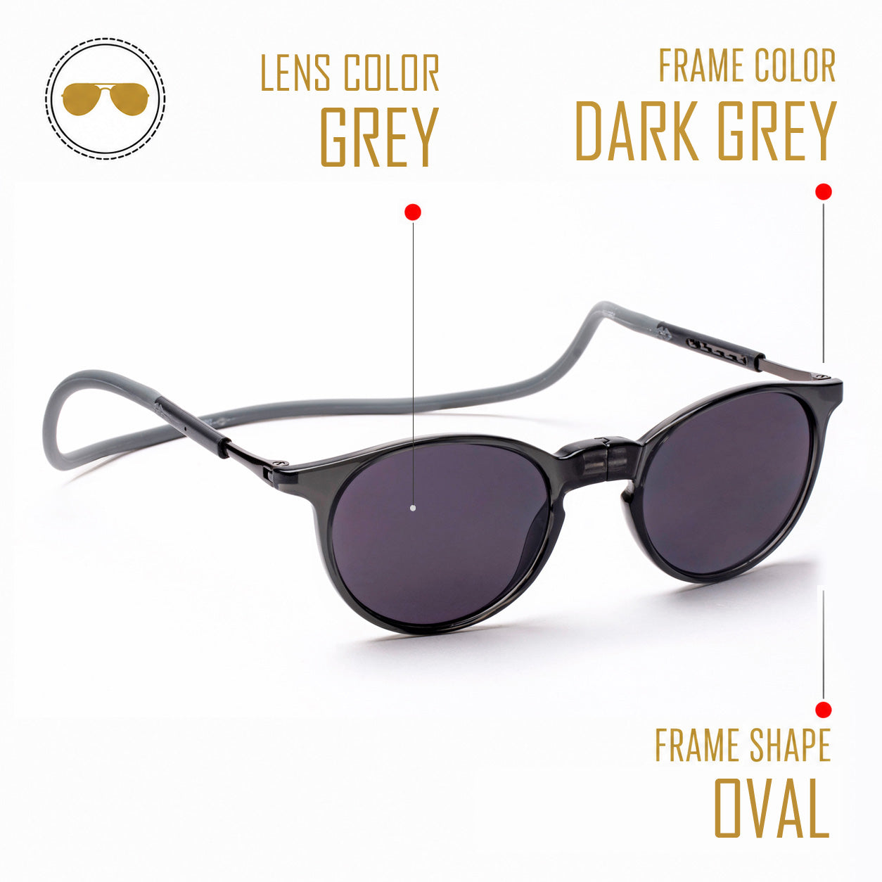 Oval- Dark Grey Frame -Magnetic Sunglasses