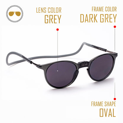 Oval- Dark Grey Frame -Magnetic Sunglasses
