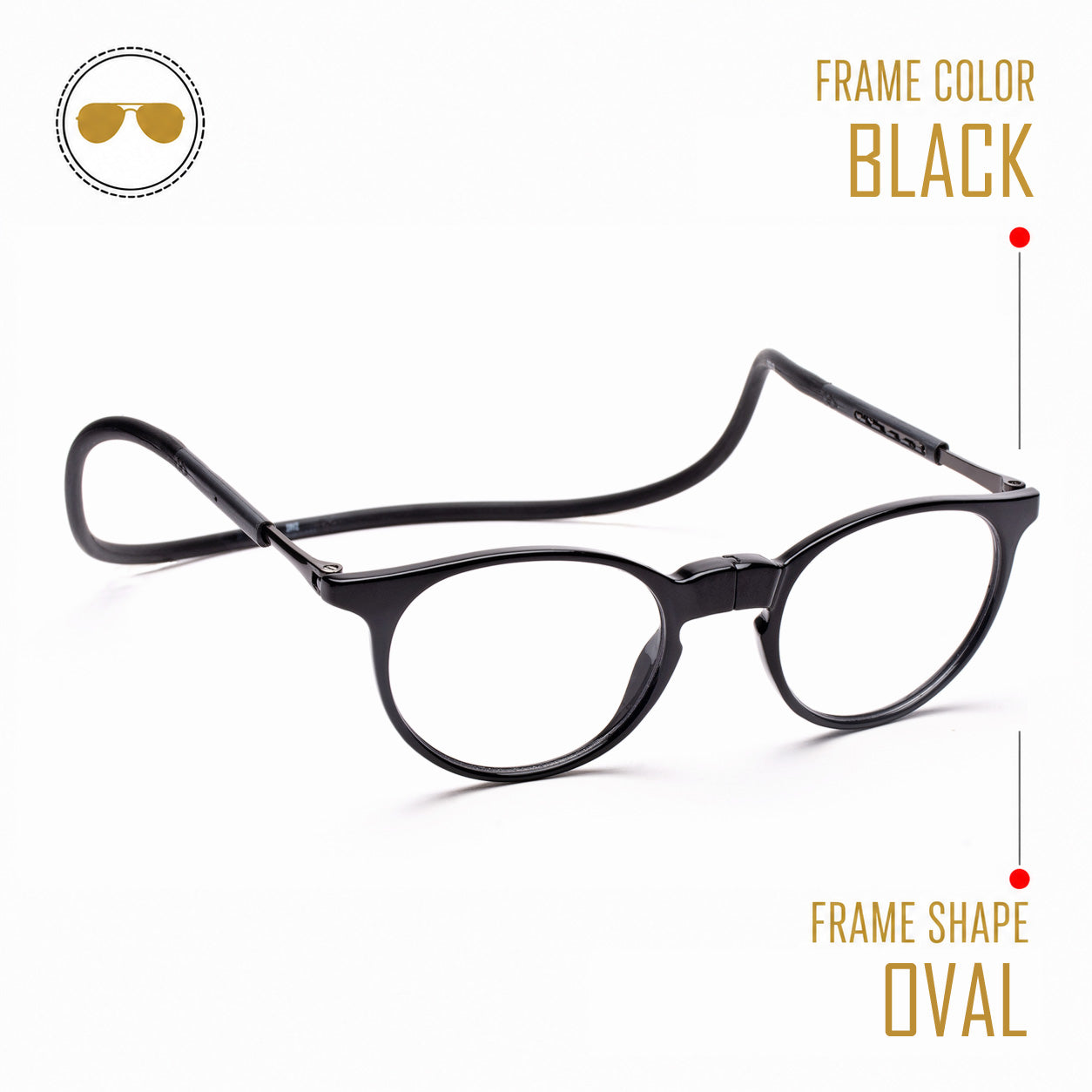 Oval Hang In Neck Reading Glasses With Flexible Head Band.